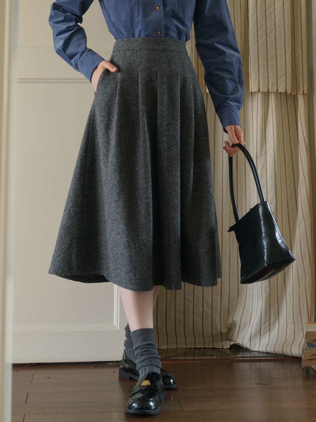Zoya Yellow Plaid  Wool A-line Pocket Wool Skirt - Yellow