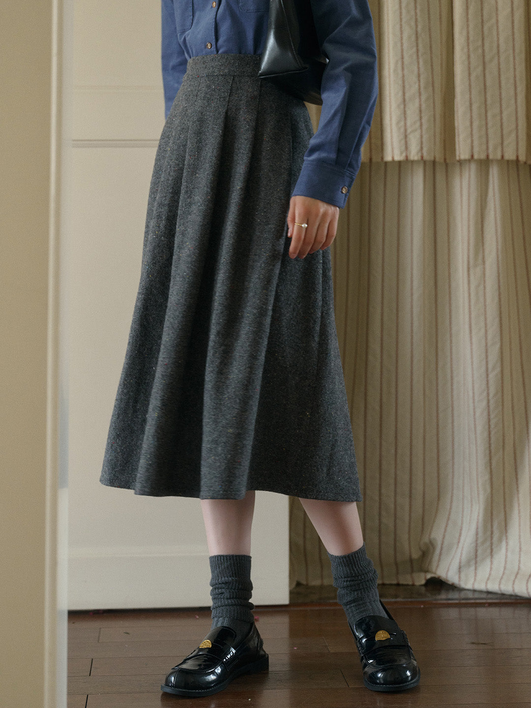 Zoya Yellow Plaid  Wool A-line Pocket Wool Skirt - Yellow