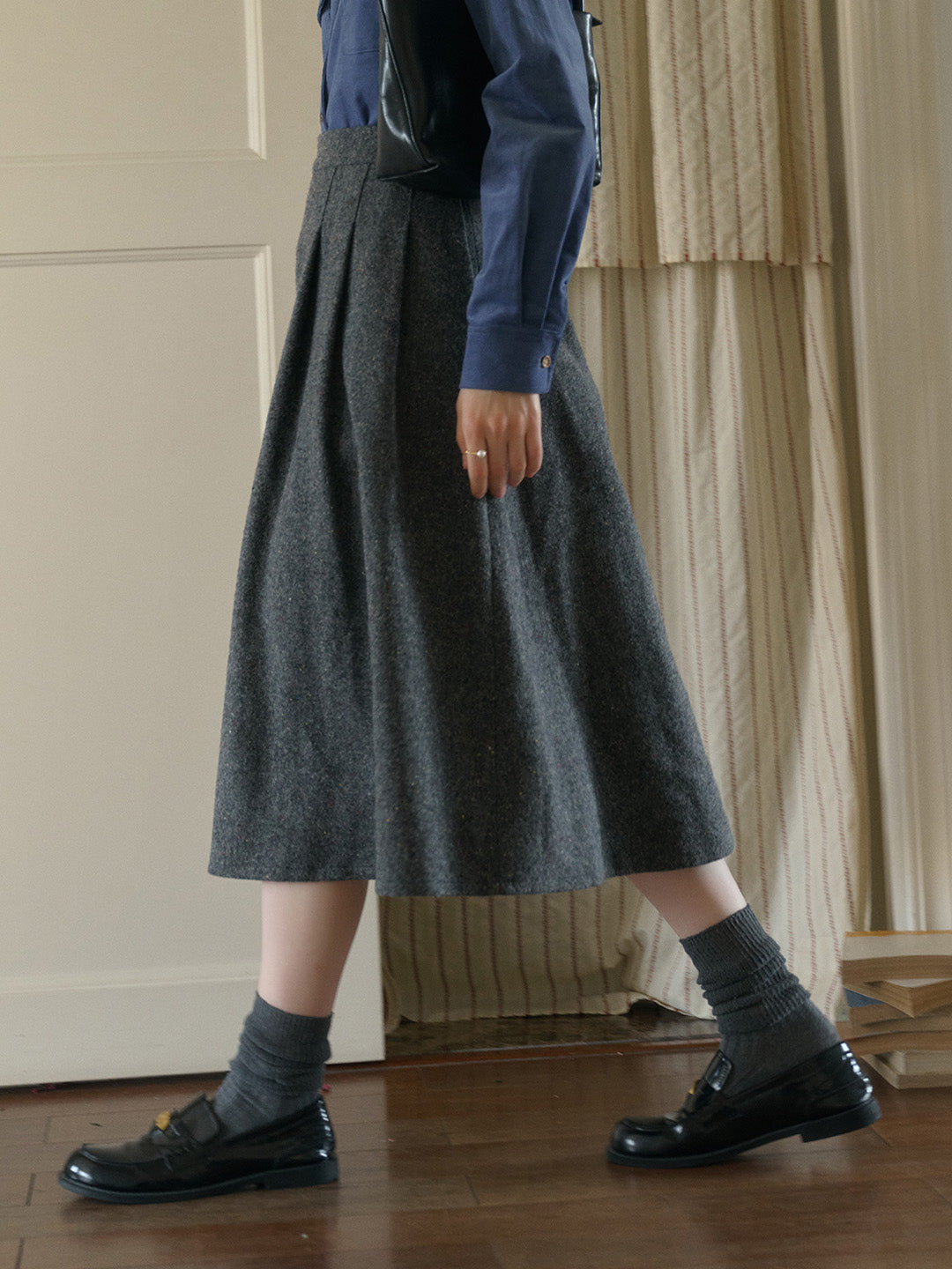 Zoya Yellow Plaid  Wool A-line Pocket Wool Skirt - Yellow