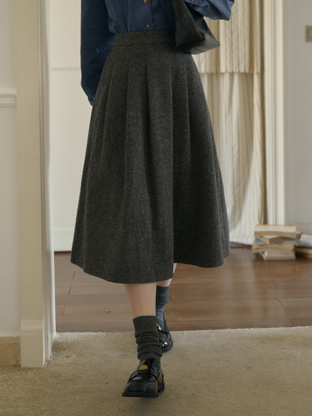 Zoya Yellow Plaid  Wool A-line Pocket Wool Skirt - Yellow