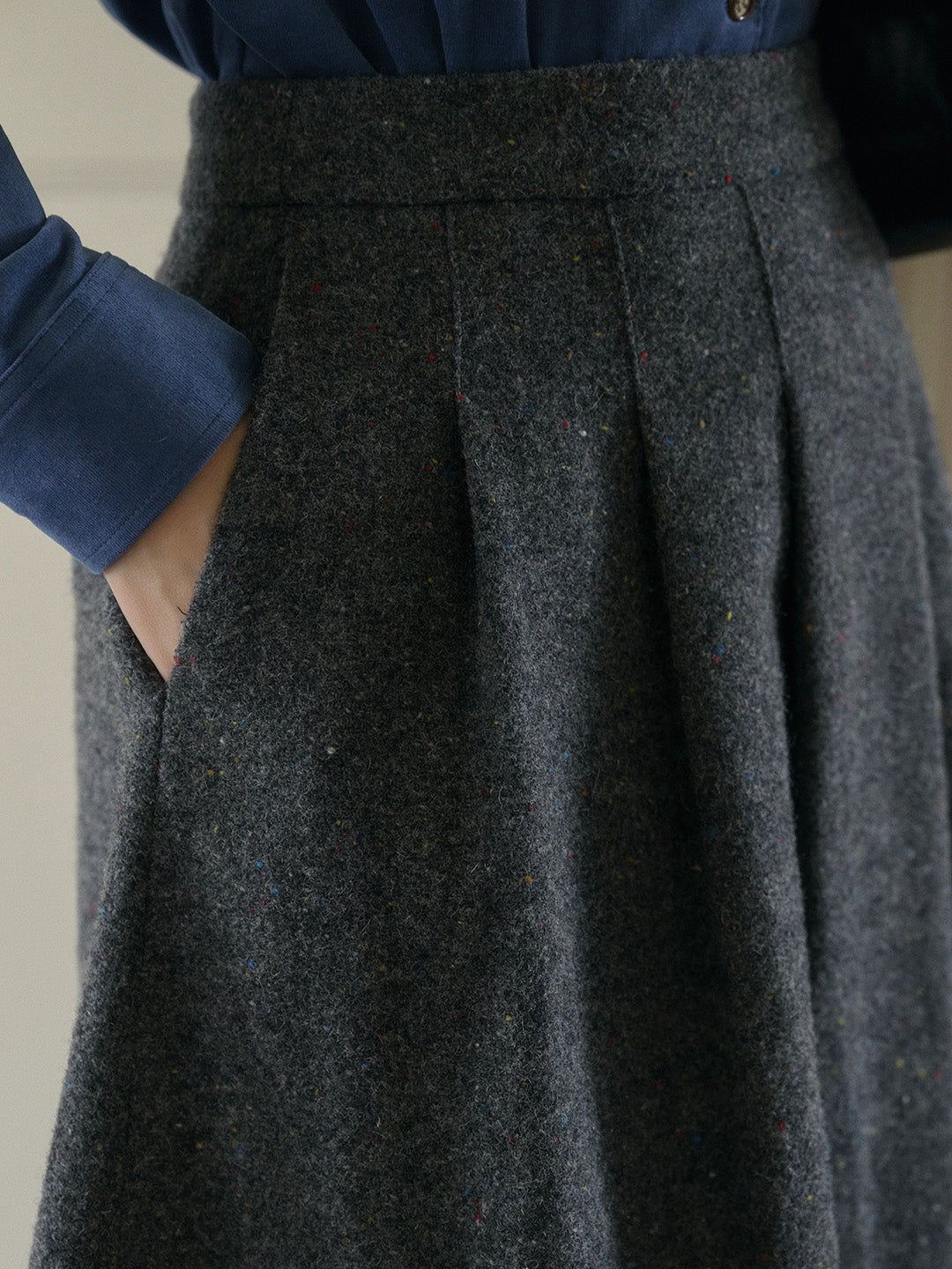 Zoya Yellow Plaid  Wool A-line Pocket Wool Skirt - Yellow