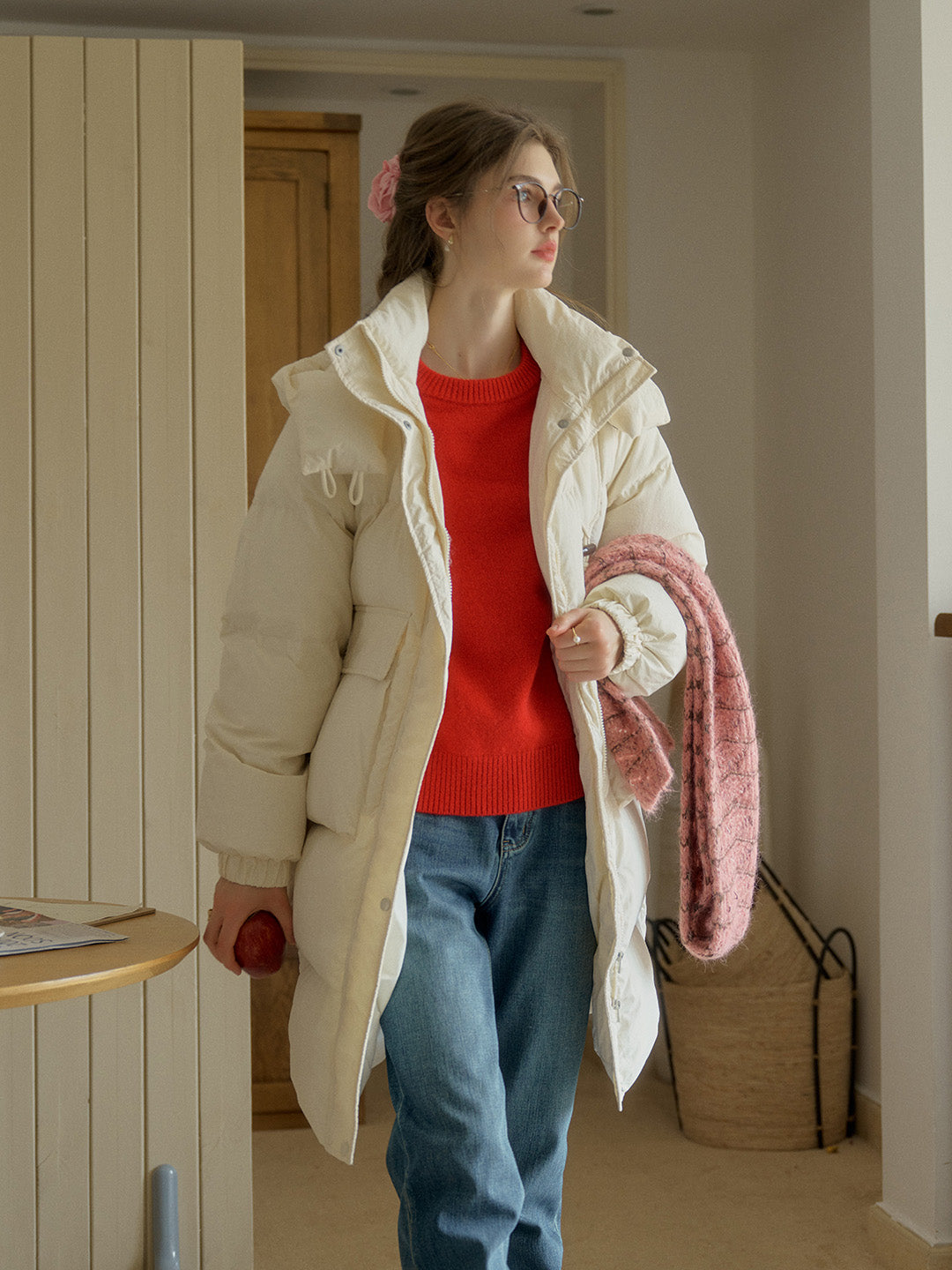Winifred Mockneck Mid-Length Pocket Down Jacket - Khai