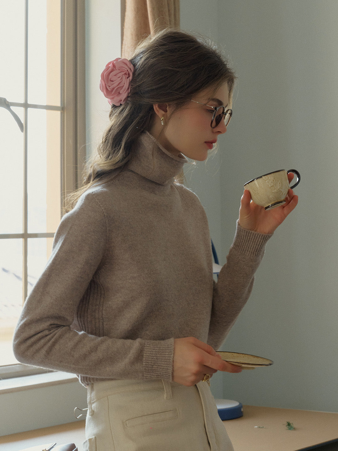 Solana Basic Versatile Turtleneck 100% Wool Sweater - Gray
