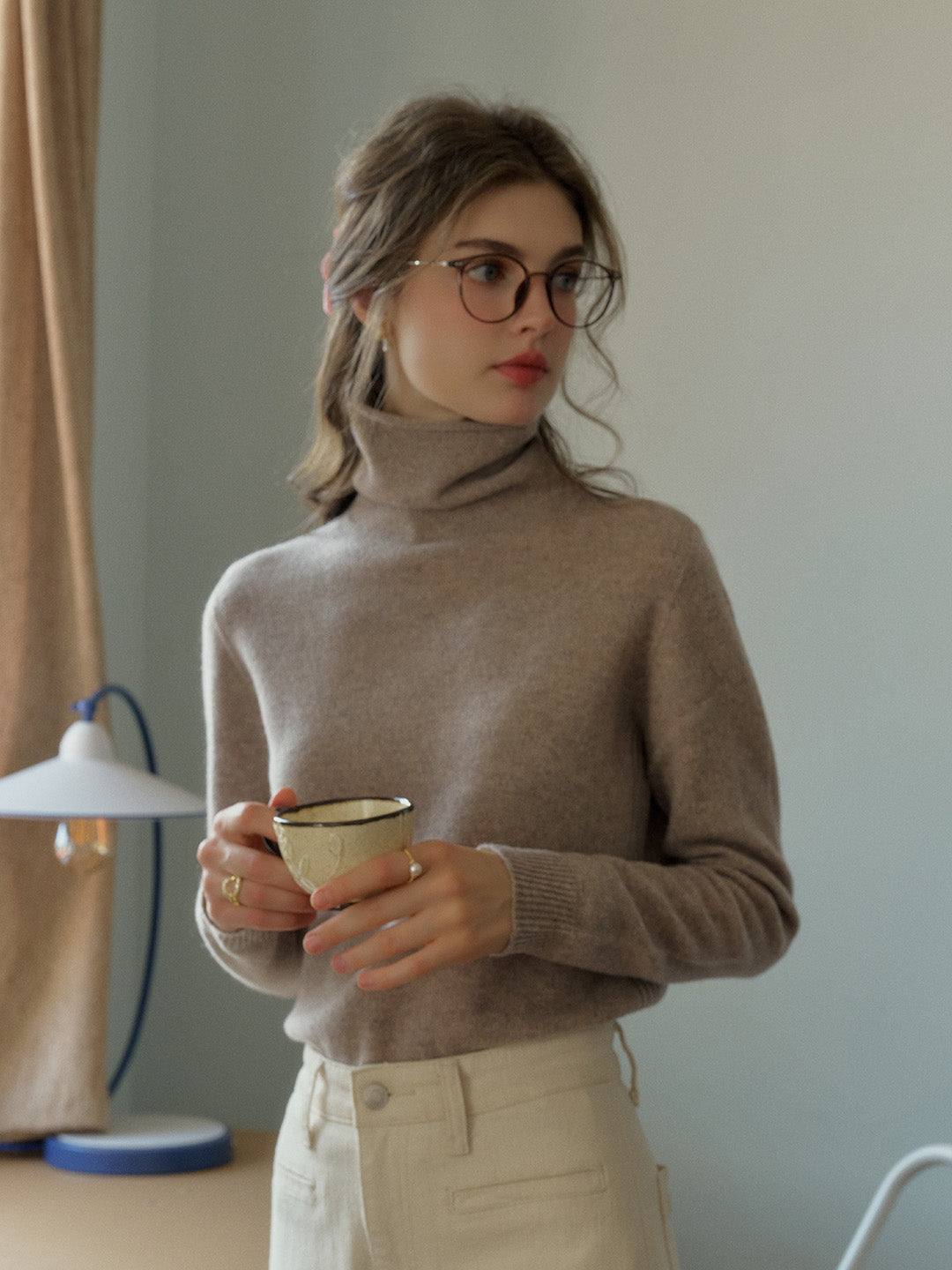 Solana Basic Versatile Turtleneck 100% Wool Sweater - Gray