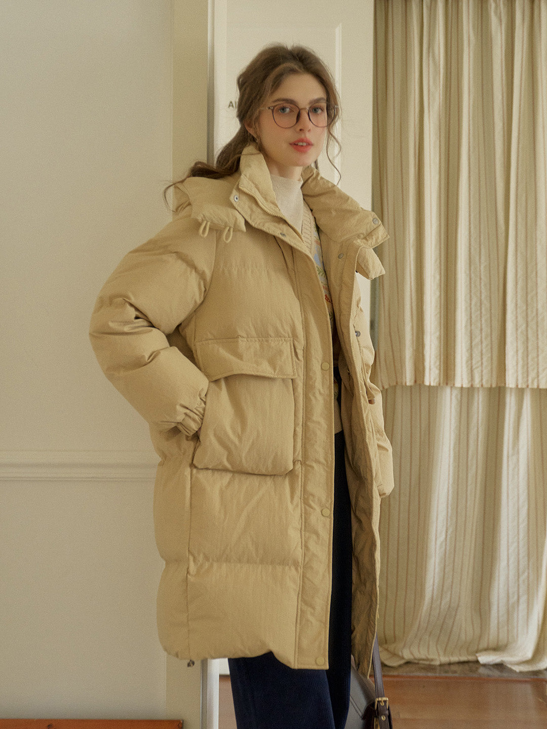 Winifred Mockneck Mid-Length Pocket Down Jacket - Khai