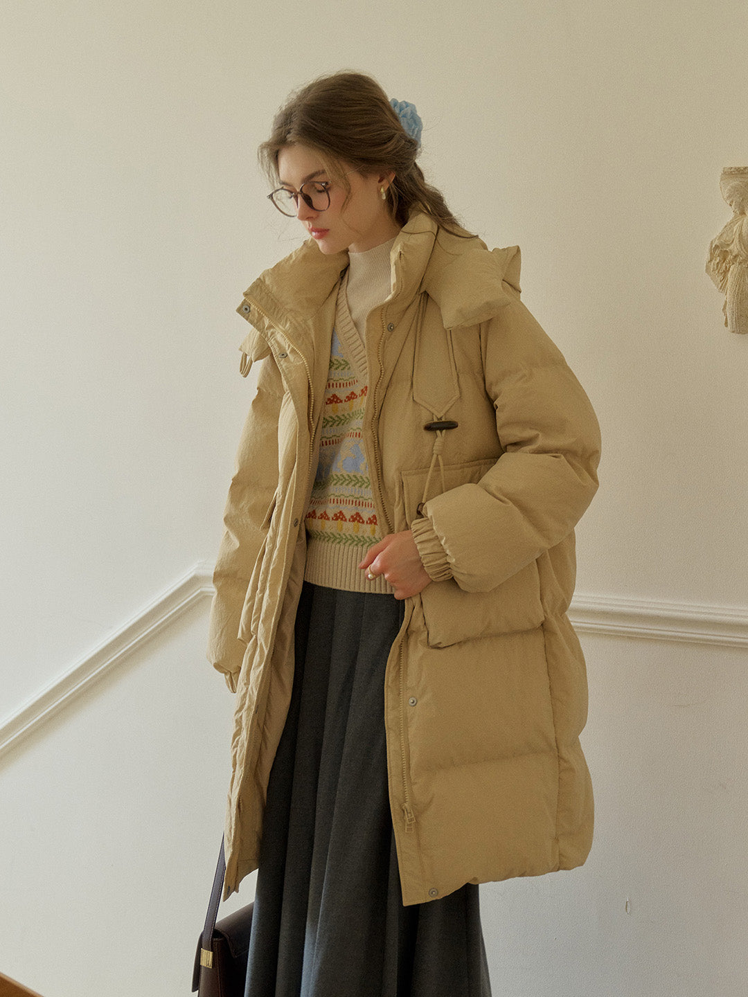 Winifred Mockneck Mid-Length Pocket Down Jacket - Khai