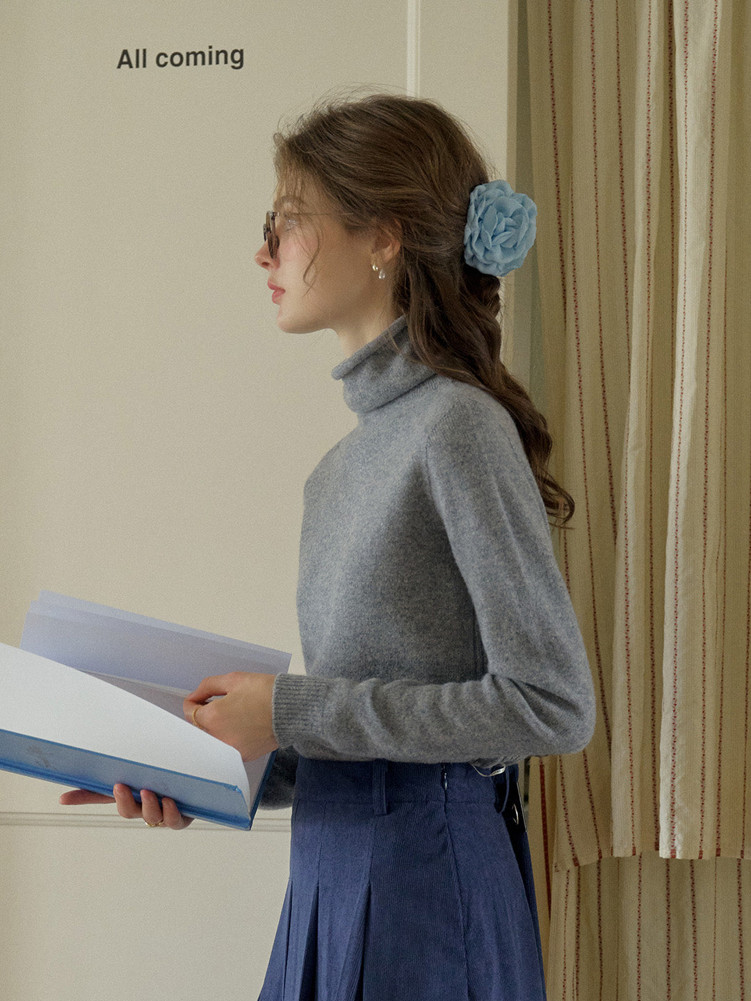 Solana Basic Versatile Turtleneck 100% Wool Sweater - Gray