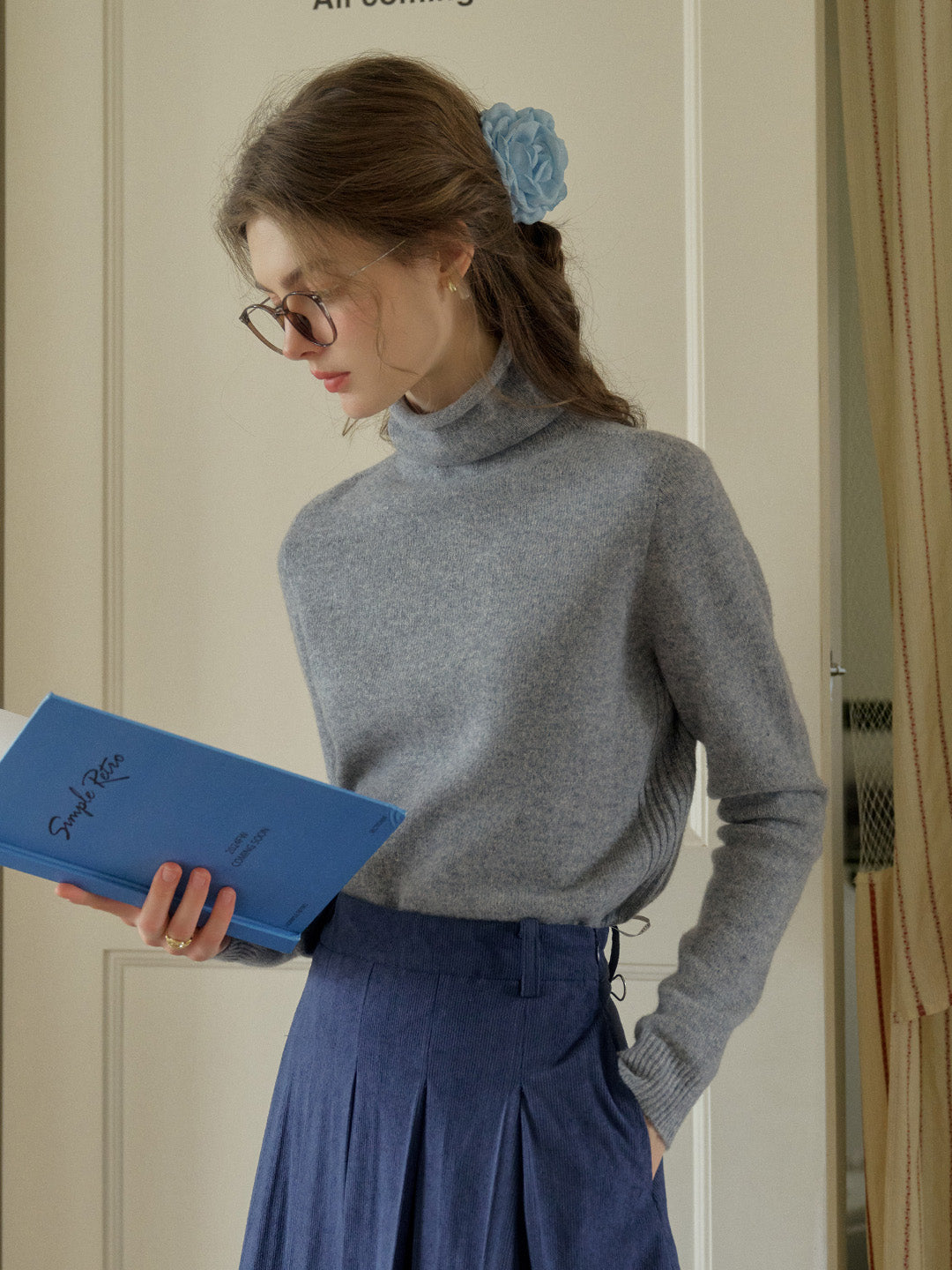 Solana Basic Versatile Turtleneck 100% Wool Sweater - Gray