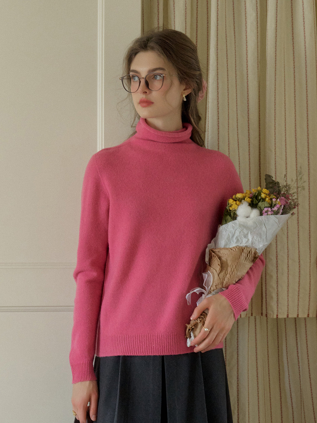 Solana Basic Versatile Turtleneck 100% Wool Sweater - Gray