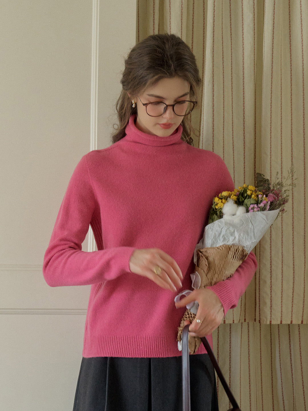 Solana Basic Versatile Turtleneck 100% Wool Sweater - Gray