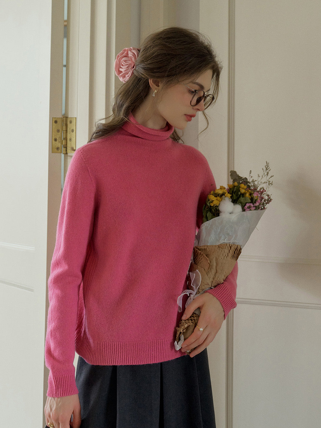 Solana Basic Versatile Turtleneck 100% Wool Sweater - Gray