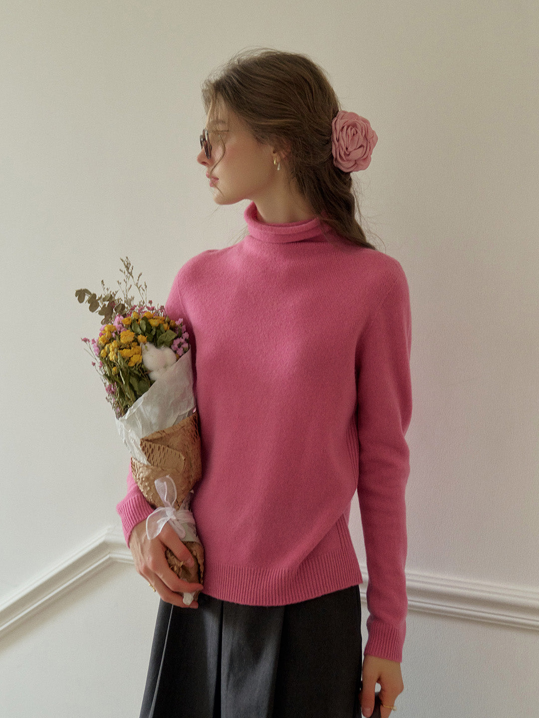 Solana Basic Versatile Turtleneck 100% Wool Sweater - Gray