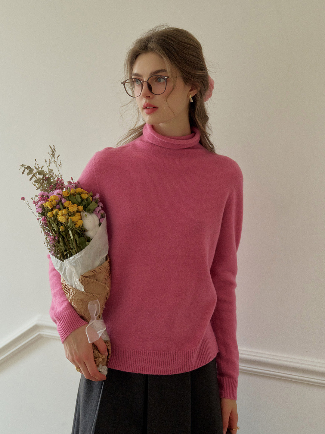 Solana Basic Versatile Turtleneck 100% Wool Sweater - Gray