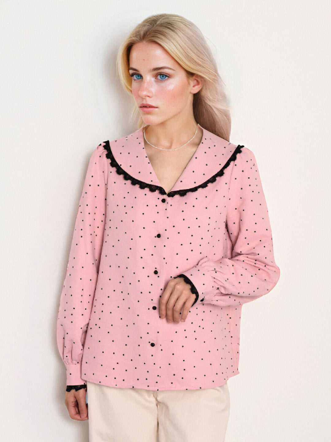 【Final Sale】Ophelia Retro V-Neck Dots Blouse