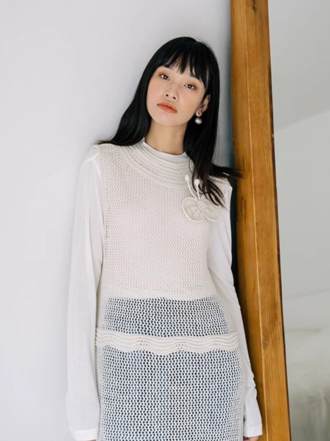 Chowxiaodou Knitted Hollow Bow Dress