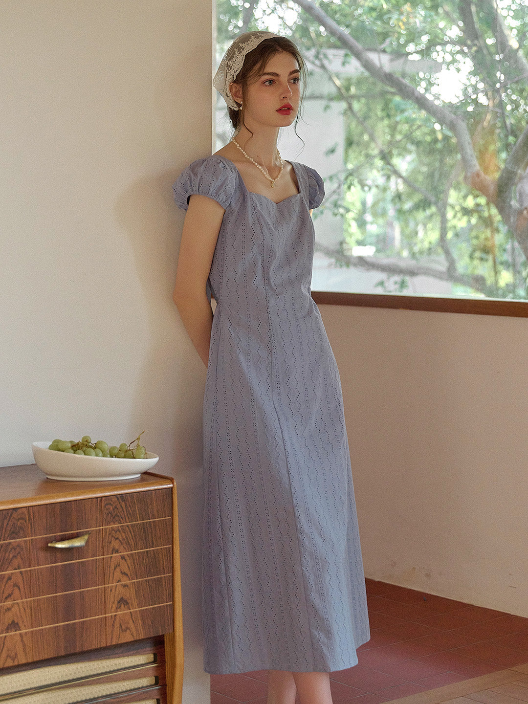 Emily Square Neck Embroidery 100% Cotton Dress