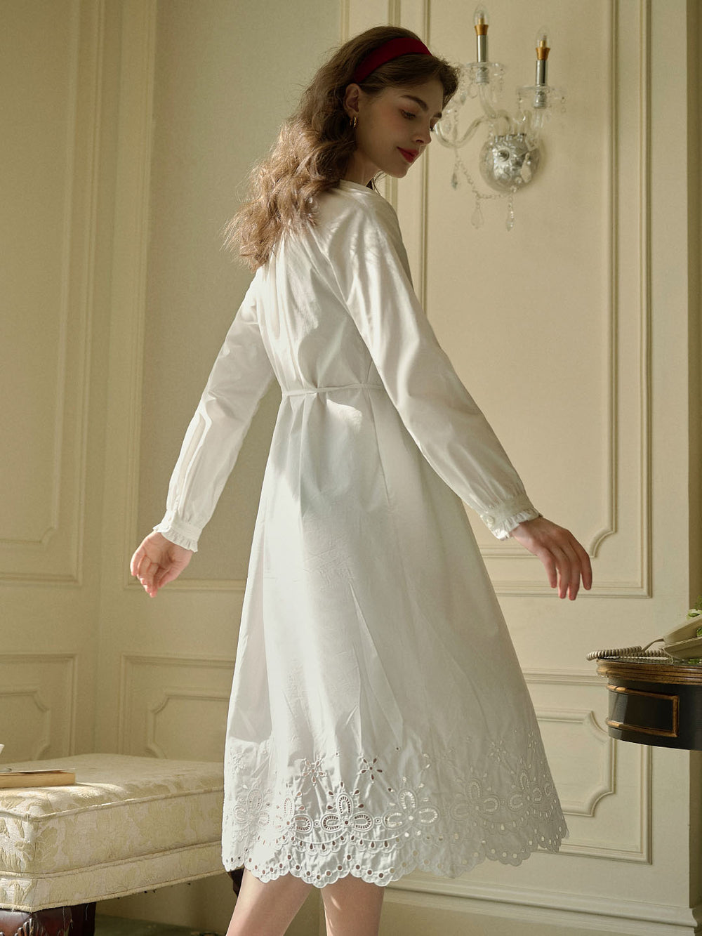 Honey Melo Apparel Plus Size Embroidery Round Neck Long Sleeve Maxi Dress main image 0