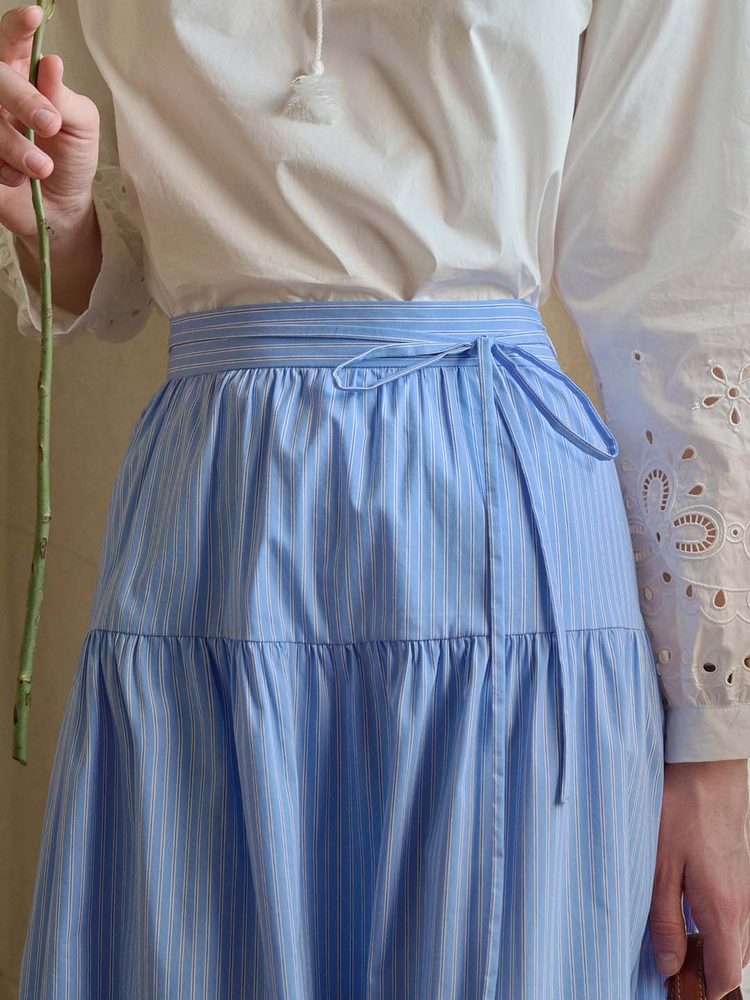 Aubree Striped Cutout Embroidered A-line Skirt