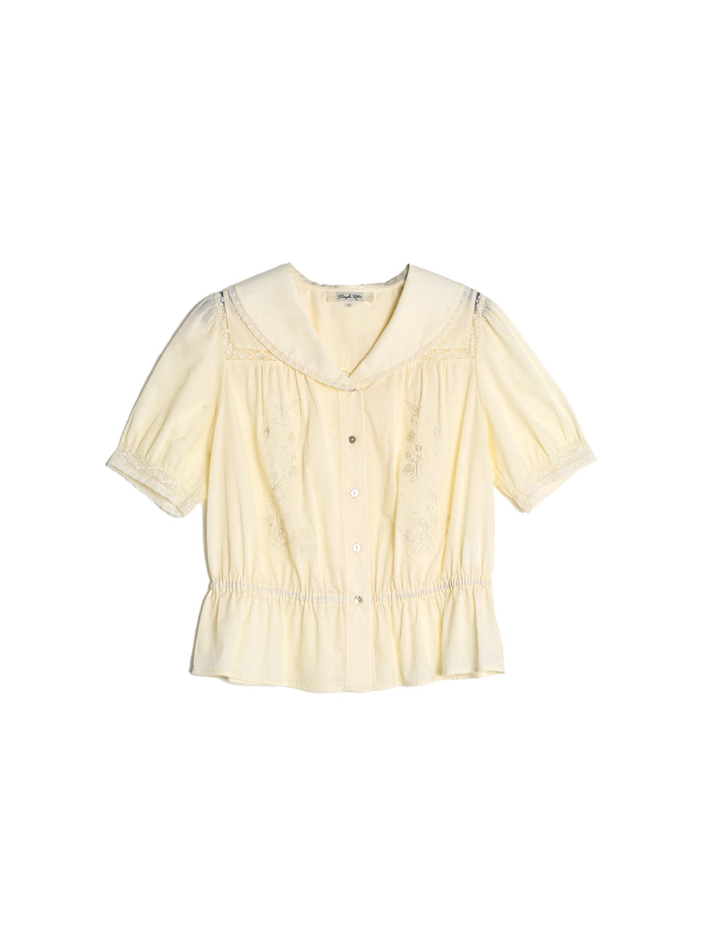 White Lace Crochet V Neck Half Sleeve Embroidery Button Down Blouses Casual Shirts main image 1