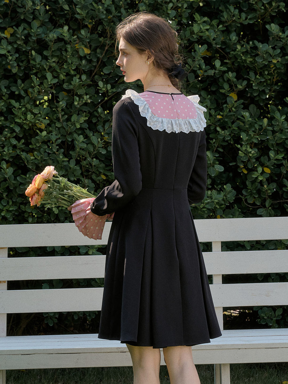 Sweet Solid Lace Patchwork A Line Dresses
