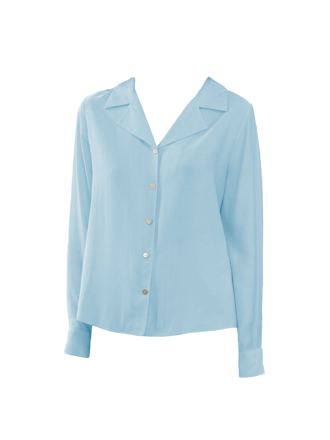 Isla V-Neck Lapel Wool Shirt- Blue
