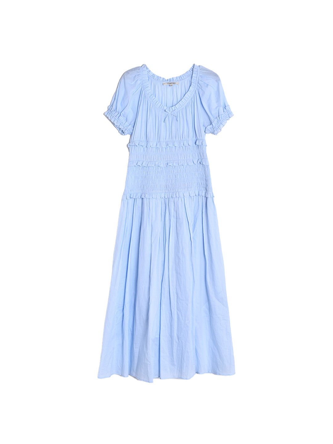 Elowen Round Neck Pleated 100% Cotton Dress - Blue