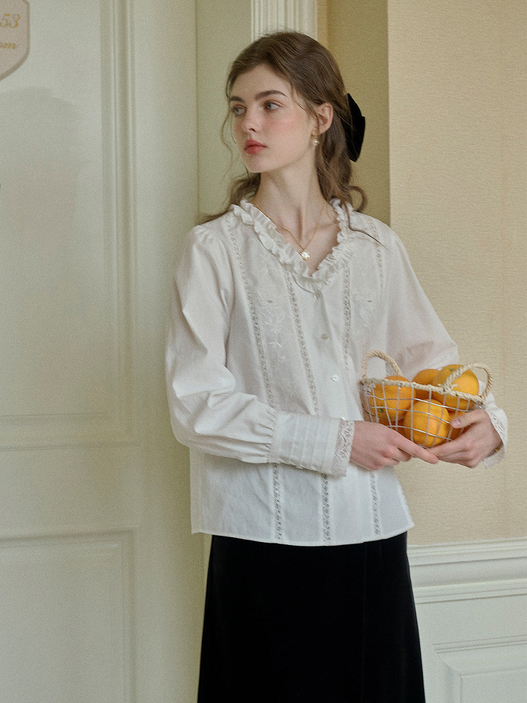 Faith Lace Patchwork V-neck Embroidered Blouse