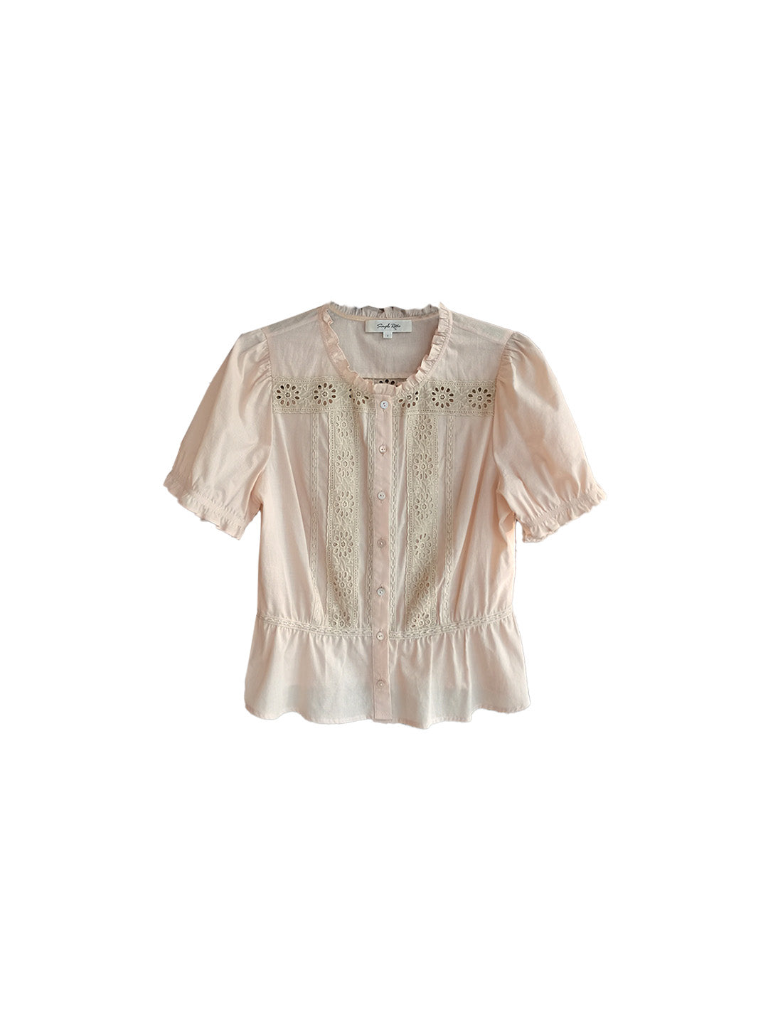 Danica Ruffle Neck Embroidery 100% Cotton Blouse