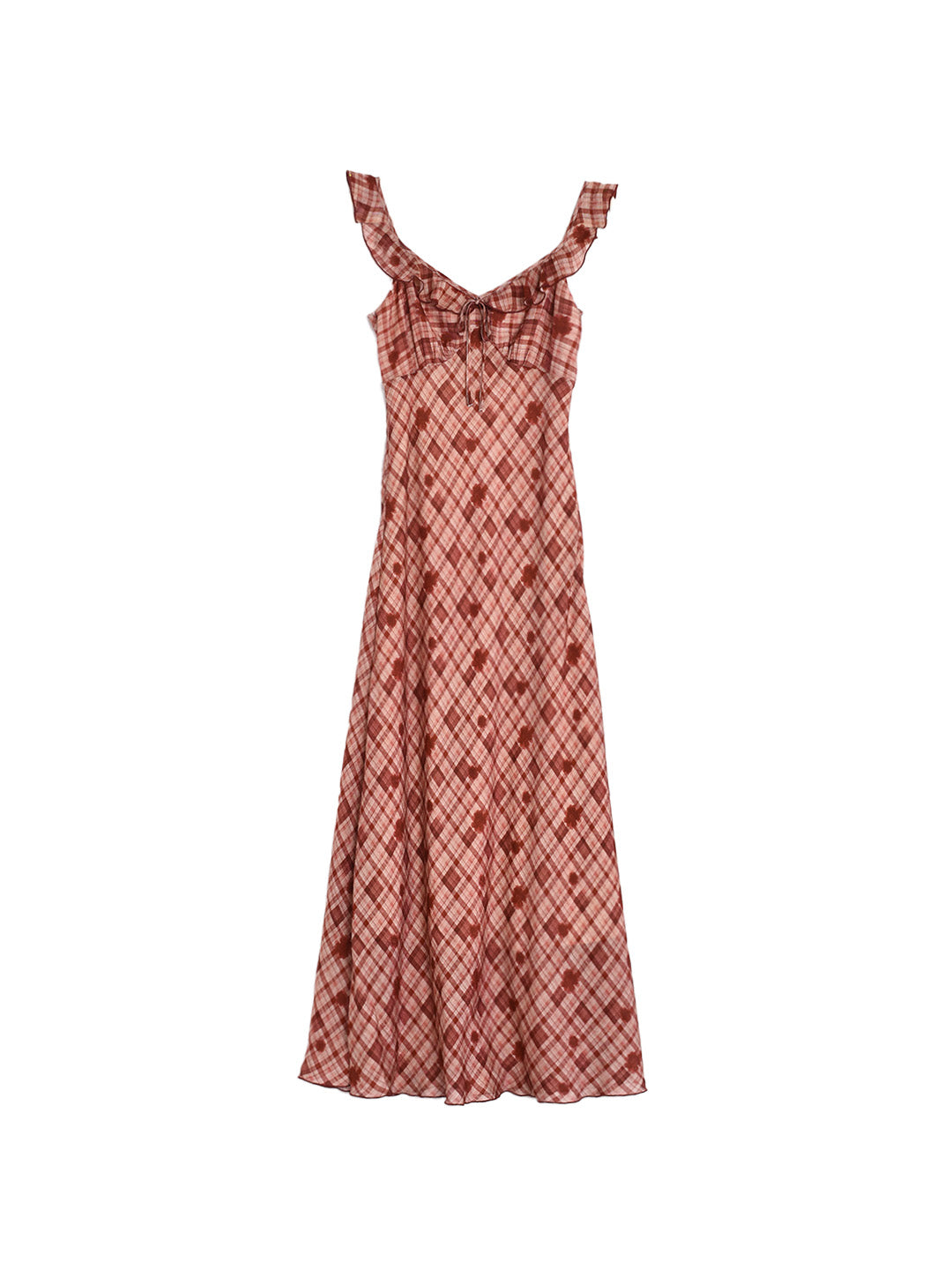 Lennon V-Neck Plaid Ruffle Sleeve Viscose Dress