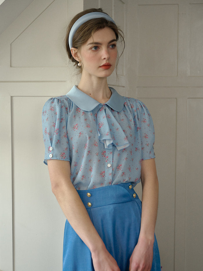 Embroidered Marina Ruffle Front Blouse with Tassels