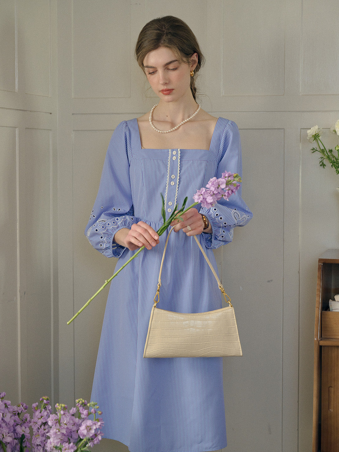 【Final Sale】Indigo Square Neck Stripe Dress