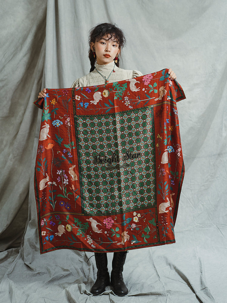 Chowxiaodou 16 Momme Large Square Slik Twill Scarf 106*106-Vintage Red