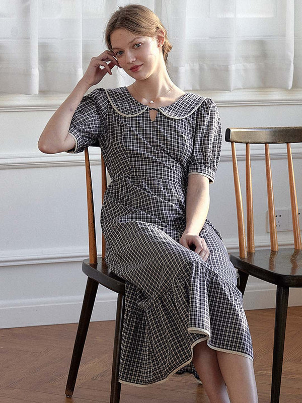 Janiyah French Doll Collar Plaid Cotton Dress