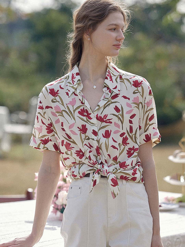 Aliya Tulip-print Lapel Collar Shirt