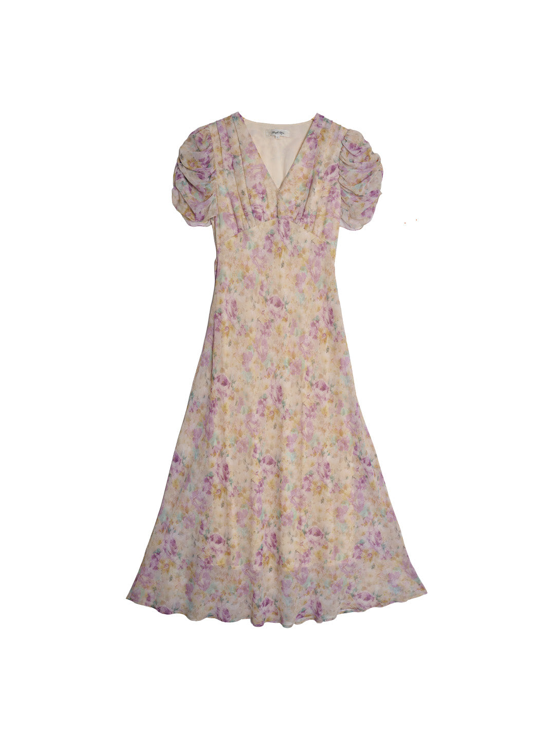 Natasha V-Neck Floral Ruched Sleeve Dress