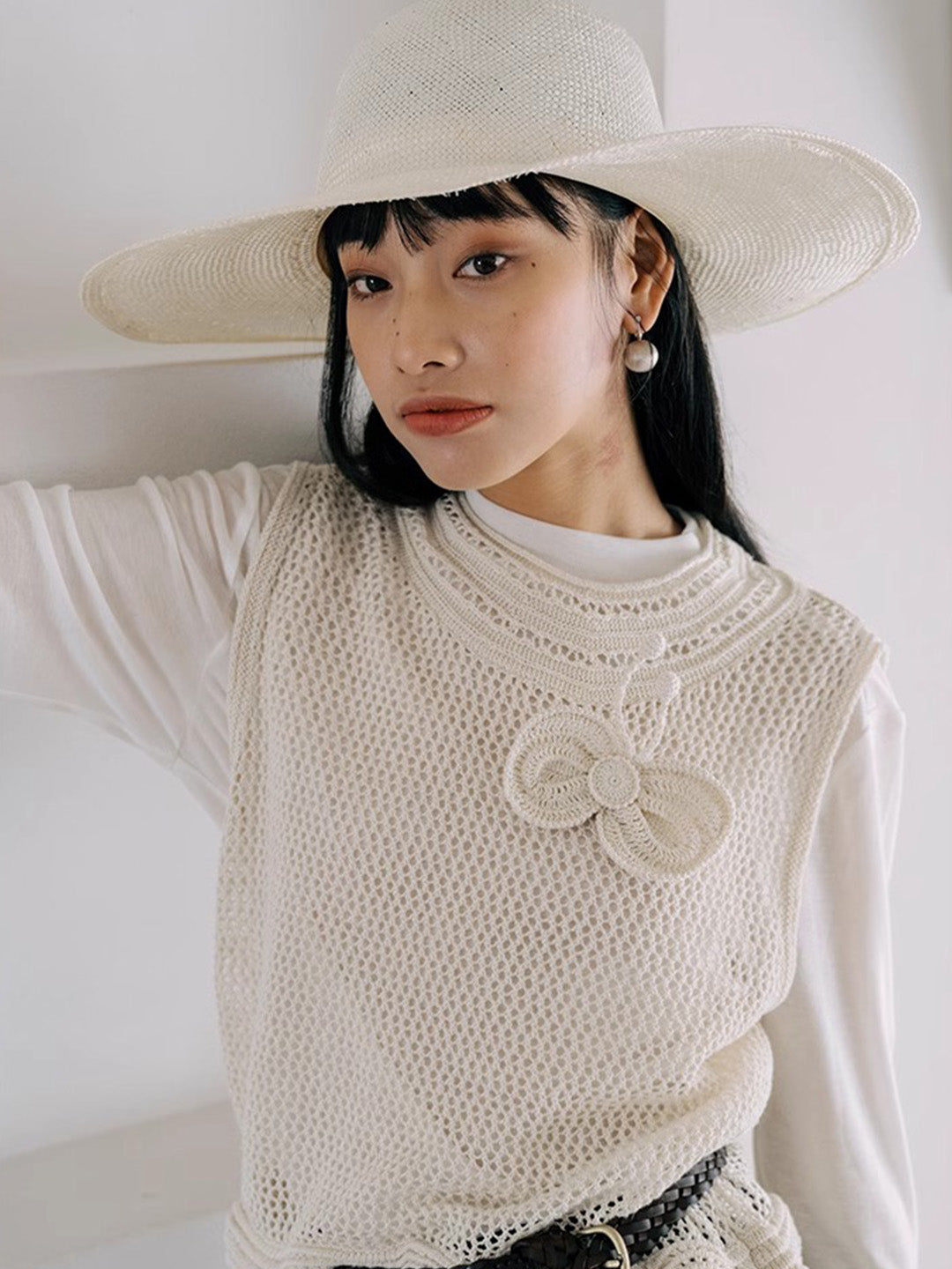 Chowxiaodou Knitted Hollow Bow Dress