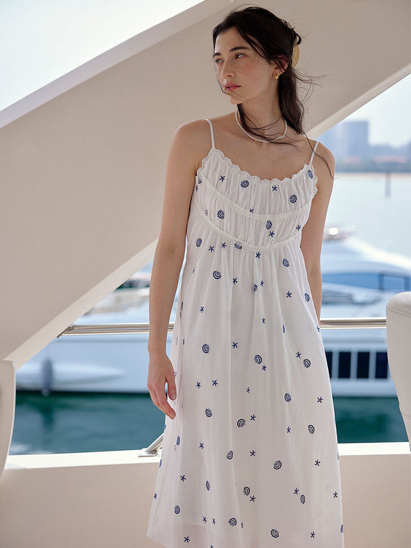 Marina Shell Embroidered Cotton Slip Dress
