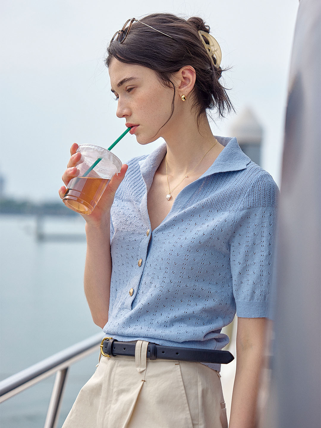 【Final Sale】Florence Polo Neck Short Sleeve Knit