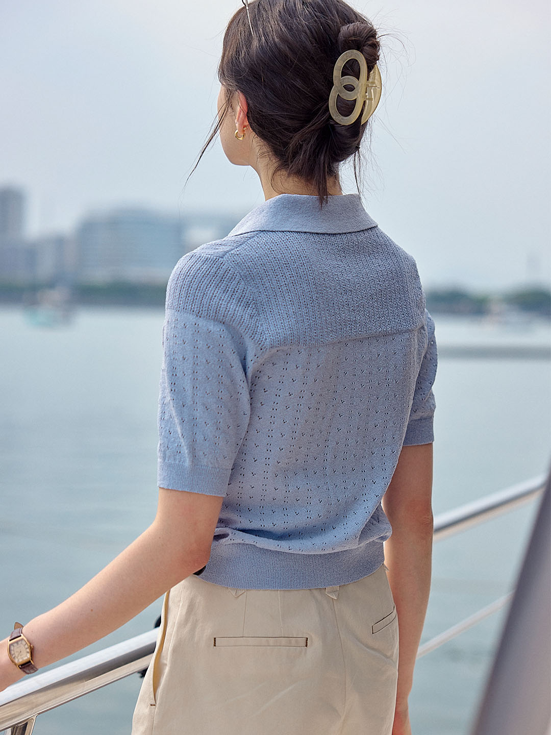 【Final Sale】Florence Polo Neck Short Sleeve Knit