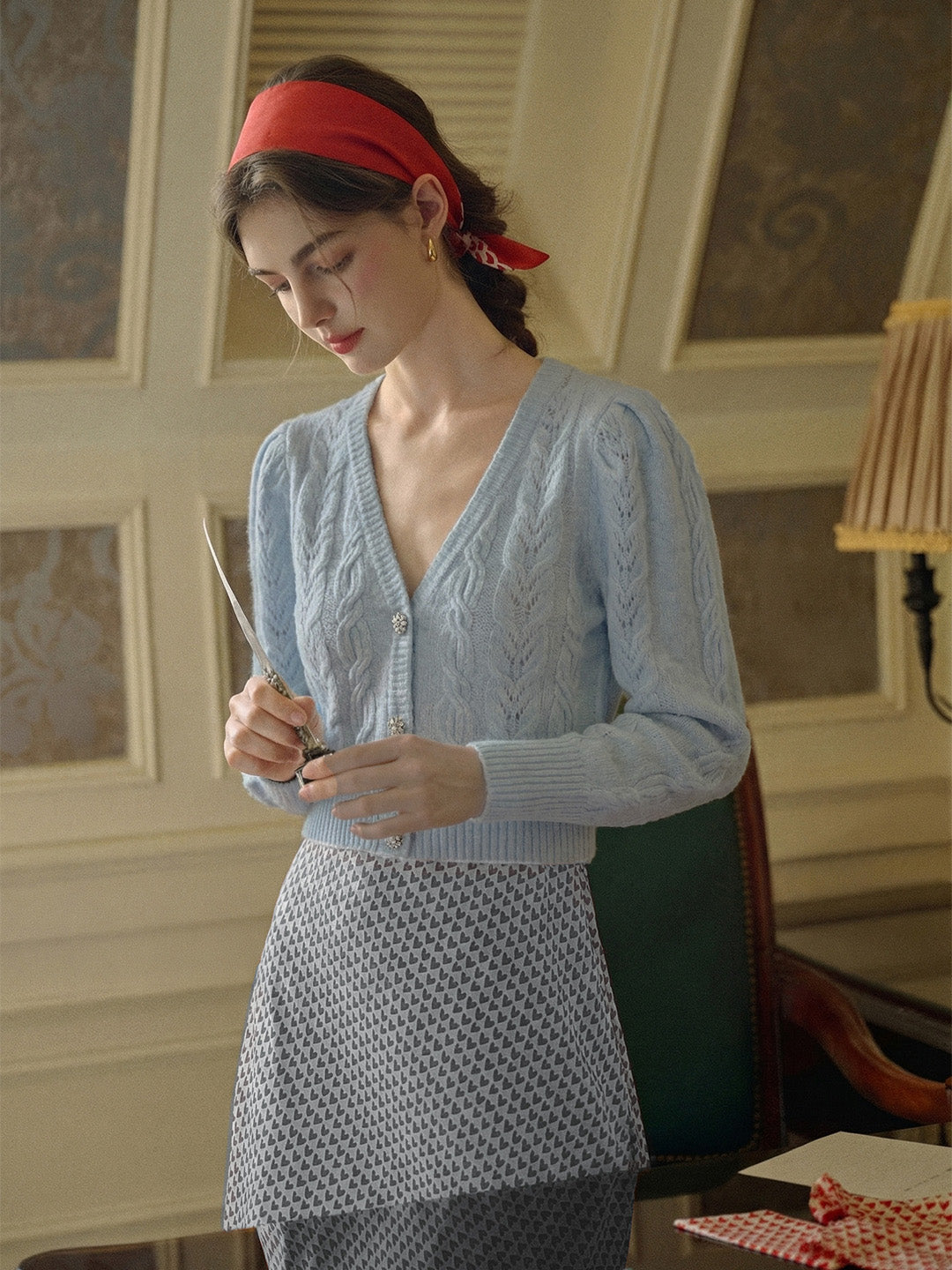 Calamine V-Neck Knitted Cardigan