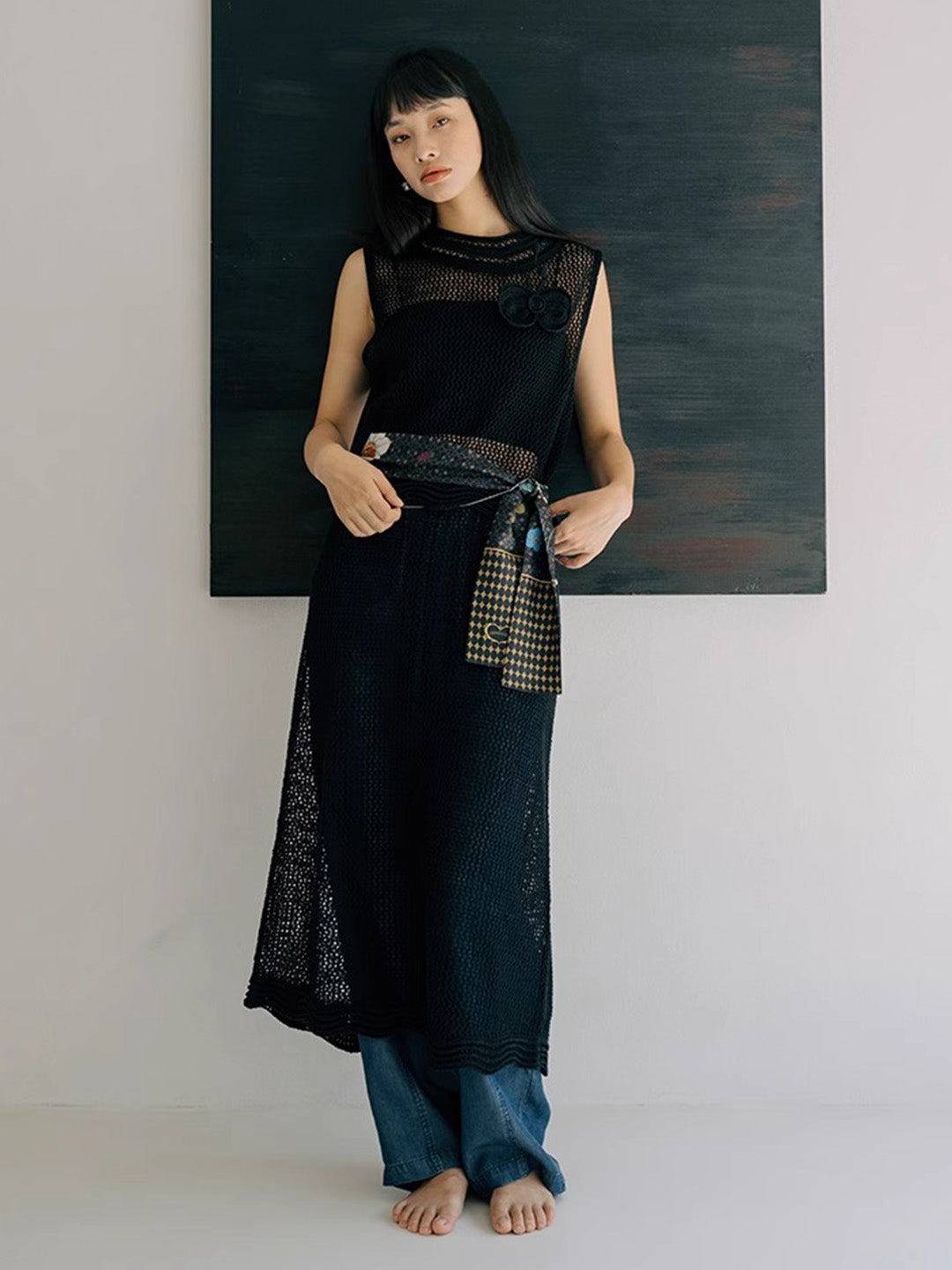 Chowxiaodou Knitted Hollow Bow Dress