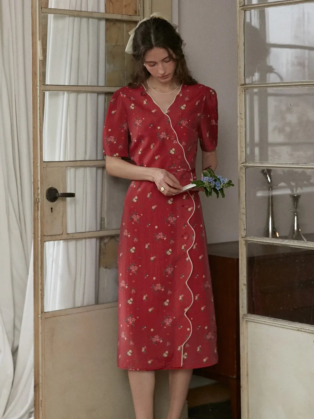 Kimura Floral-Print Rayon Midi Dress Kimura Floral-Print Rayon Midi Dress