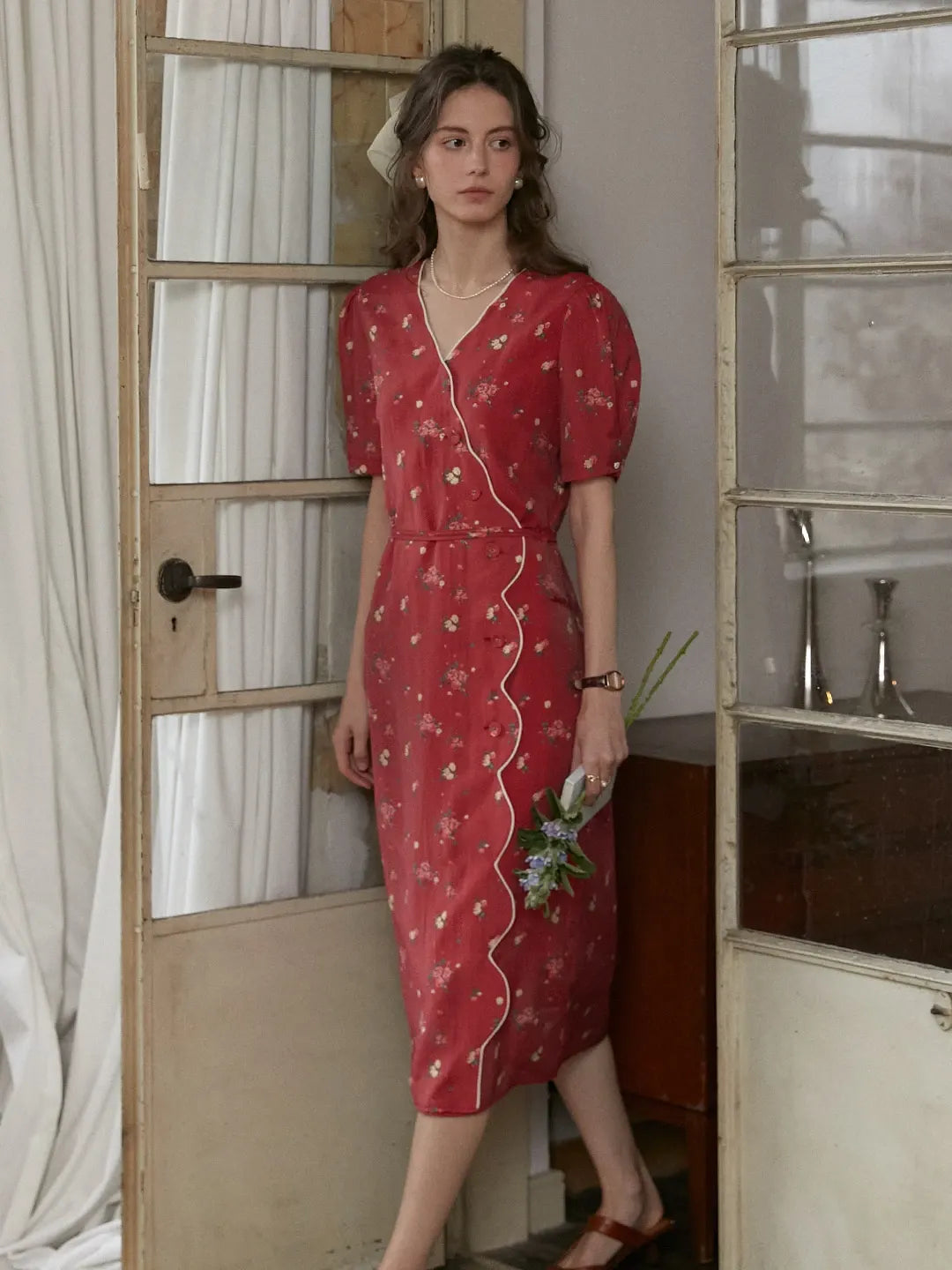 Kimura Floral-Print Rayon Midi Dress