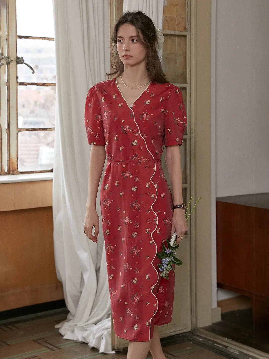 Kimura Floral-Print Rayon Midi Dress