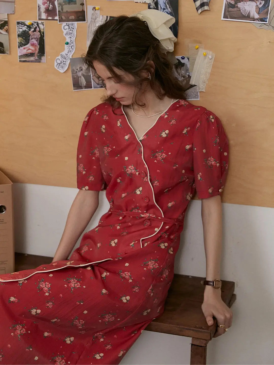 Kimura Floral-Print Rayon Midi Dress