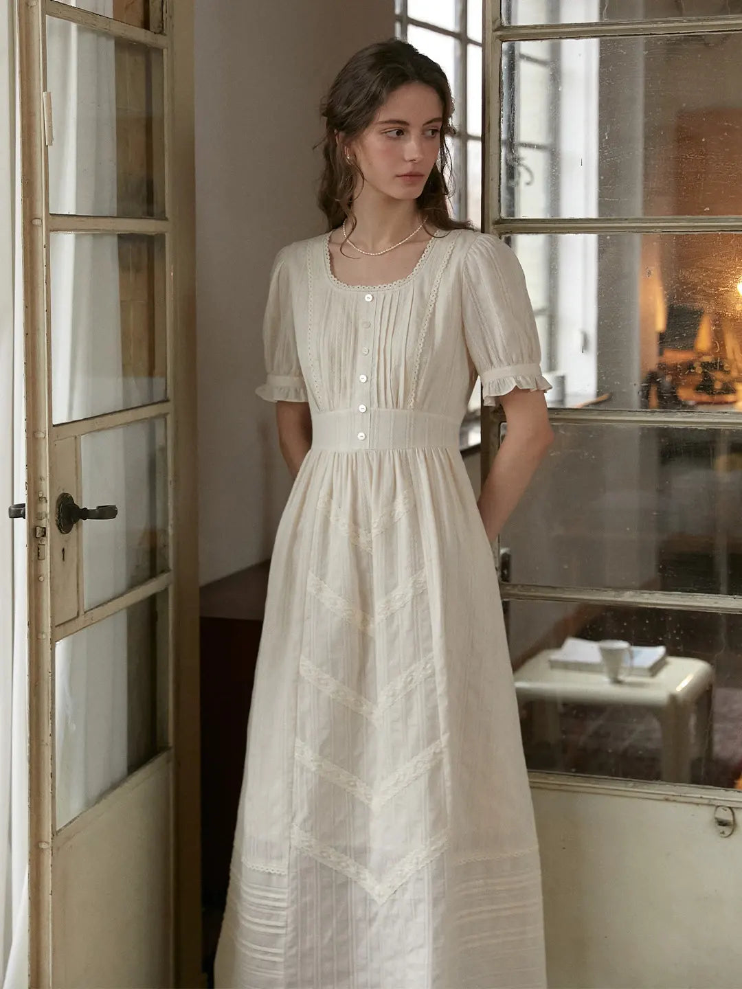 Emmeline Round Neck 100%Cotton Dress, Apricot / XL Emmeline Round Neck 100%Cotton Dress, Apricot / XL