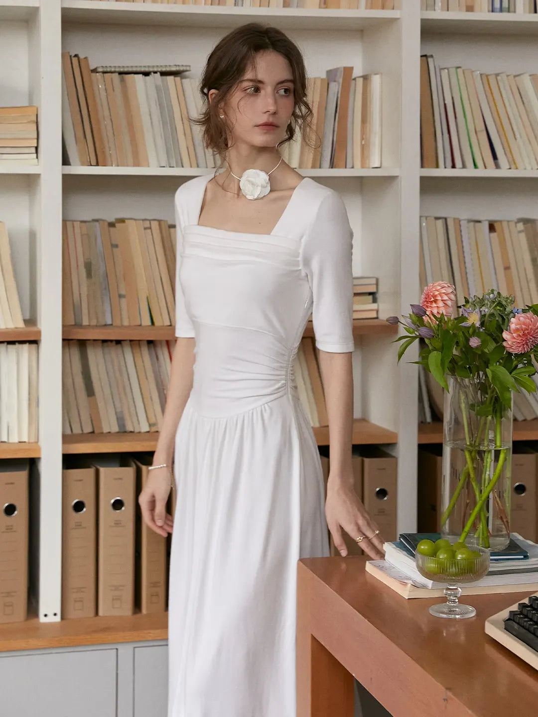 Hayley Simple Square Neck Cotton Dress