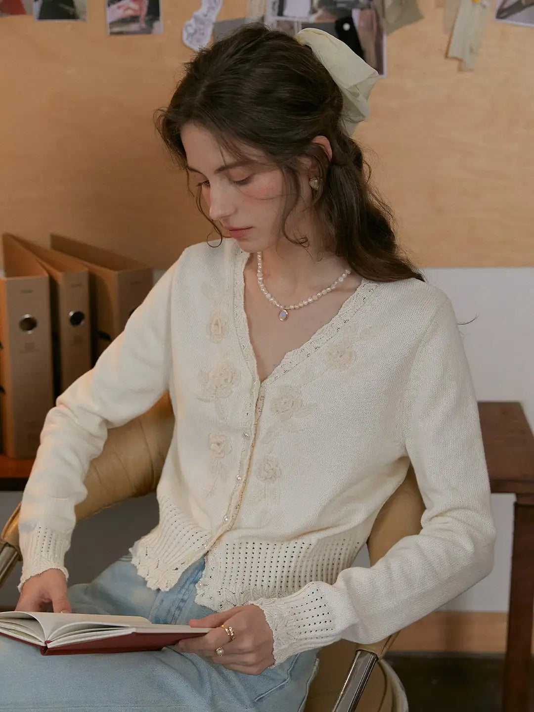 Eleanora V-Neck 3D Rose Cardigan