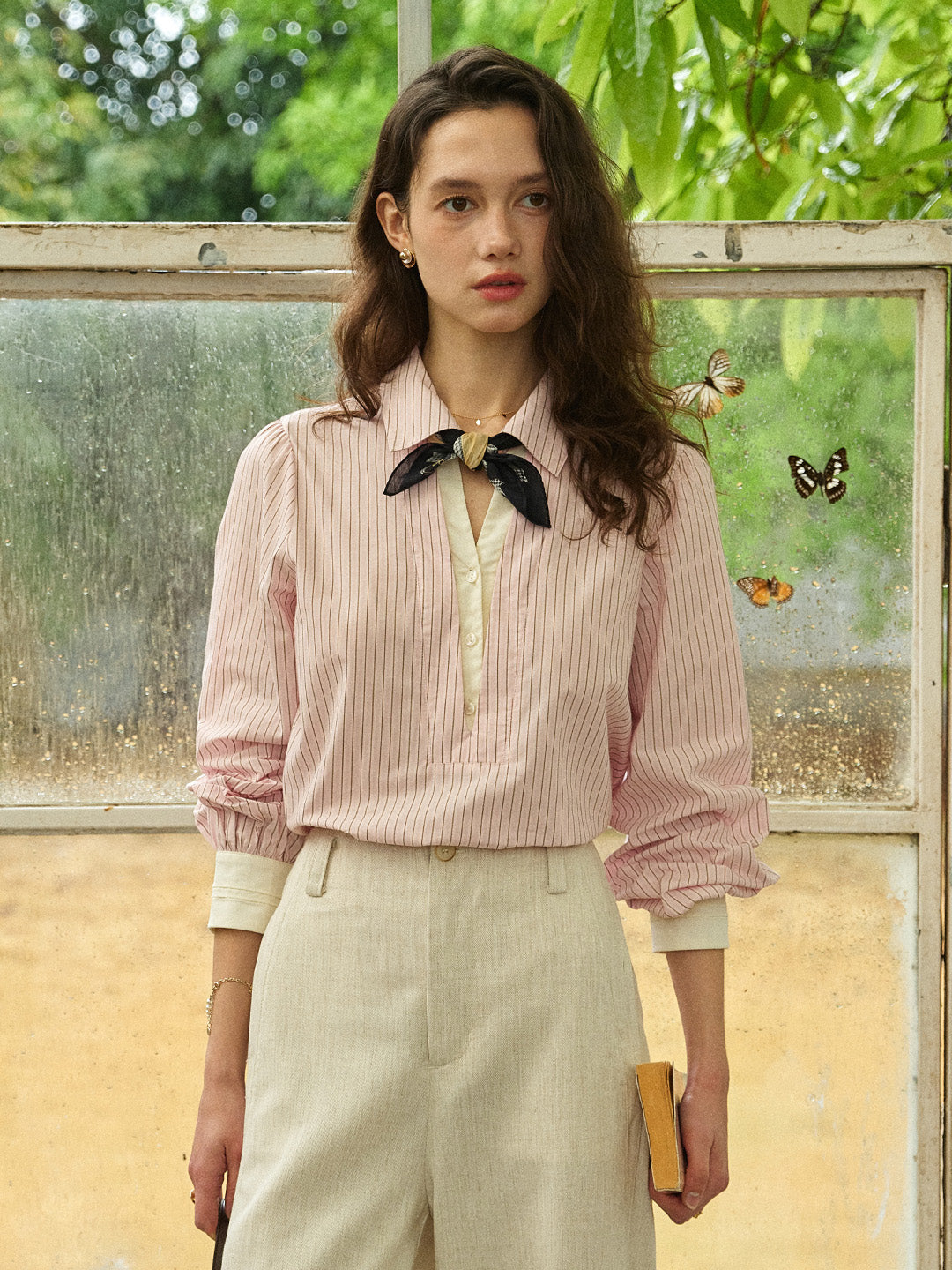 Eleanora Lapel Stripes Blouse