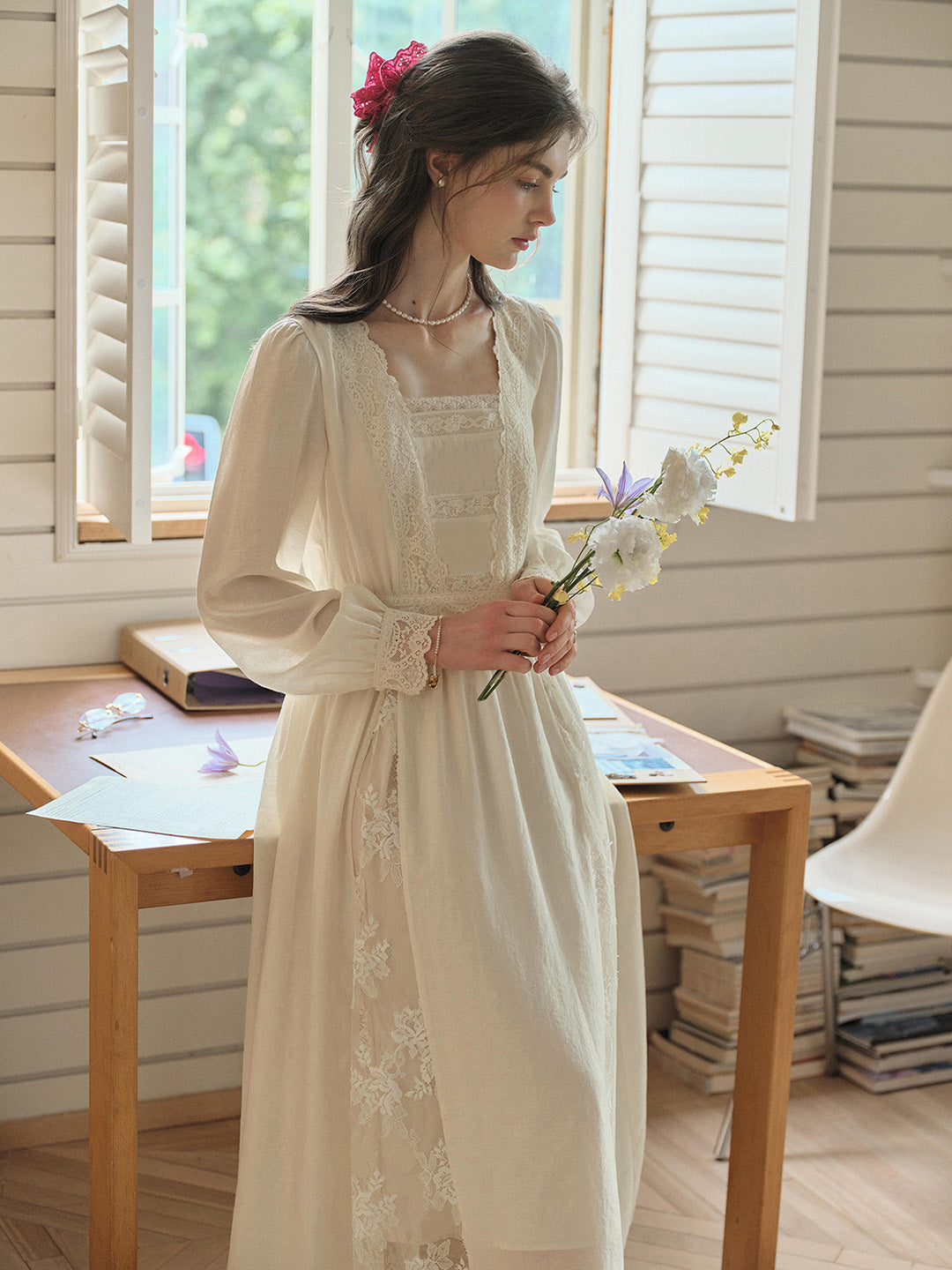 Paige French Lace Square Neck Dress